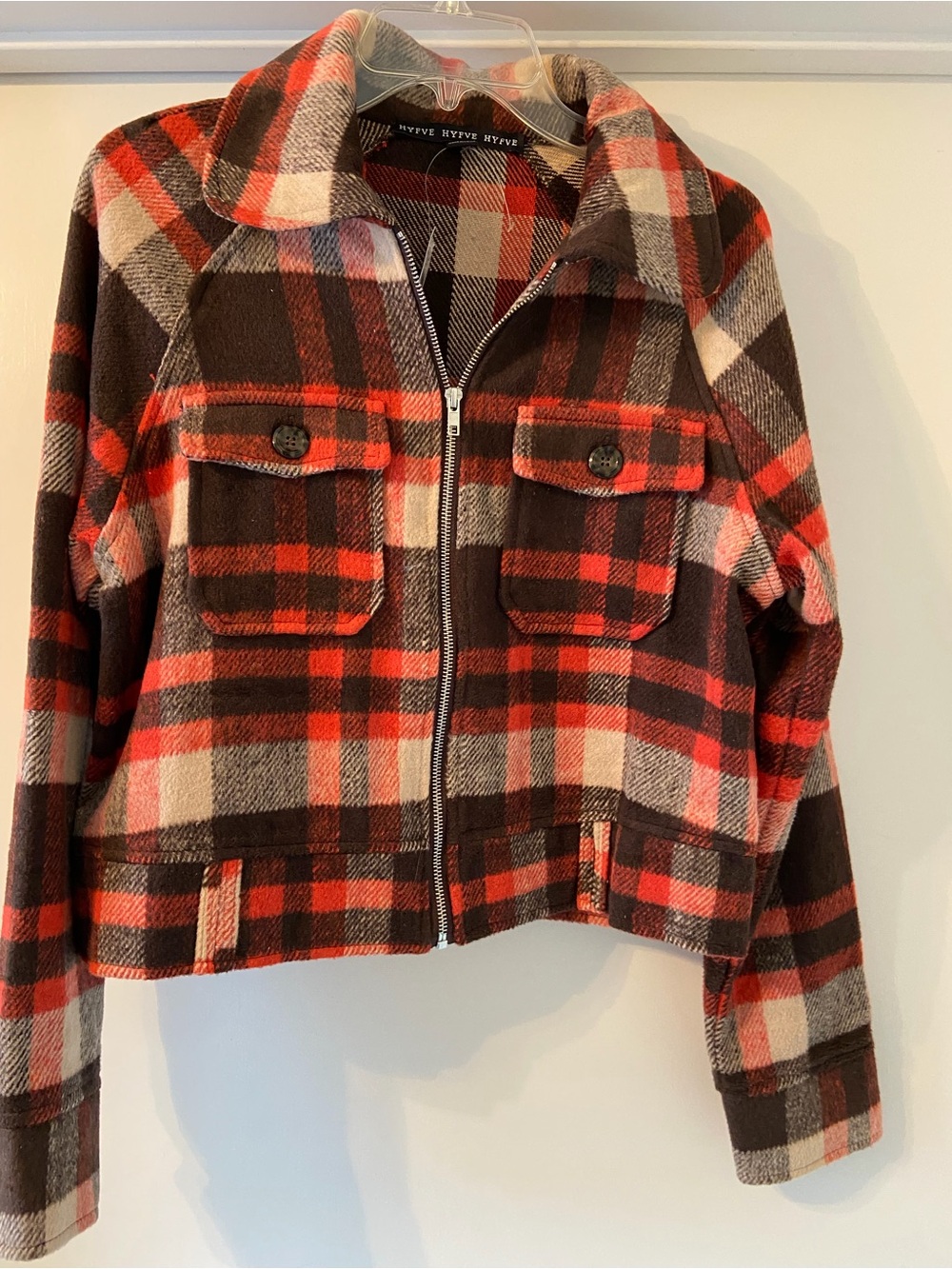 HYFVE Plaid Zip-Front Utility Jacket - Red, Brown & Cream